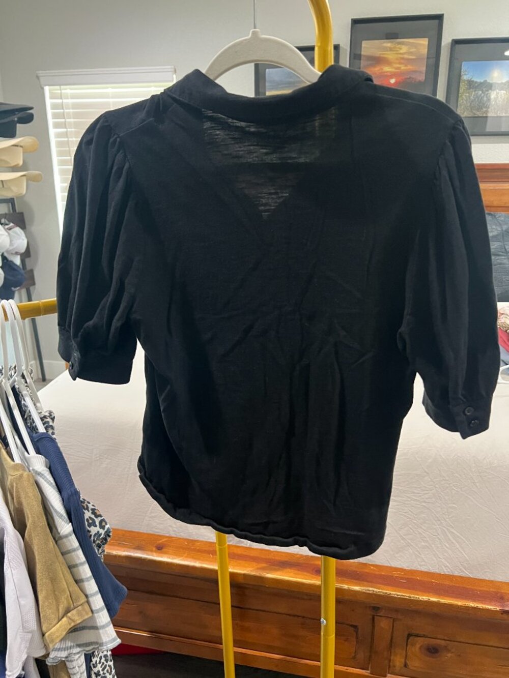 GAP Black Button Front Puff Sleeve Top – Size M - Picture 2 of 4